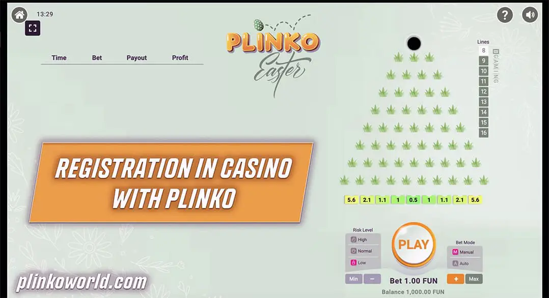 Registration in casino to play Plinko